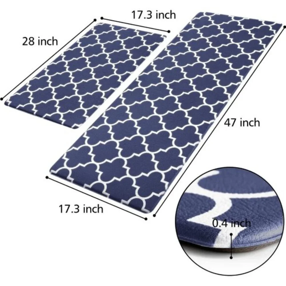 New Kitchen Mat Set, 2Pcs Blue Anti-Fatigue Cushioned Non-Slip Waterproof Rugs